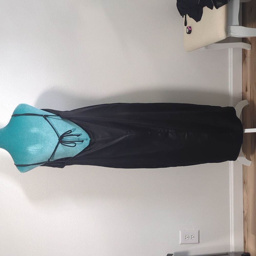Black Satin Slip Dress with Spaghetti Straps - Picture 3 of 7
